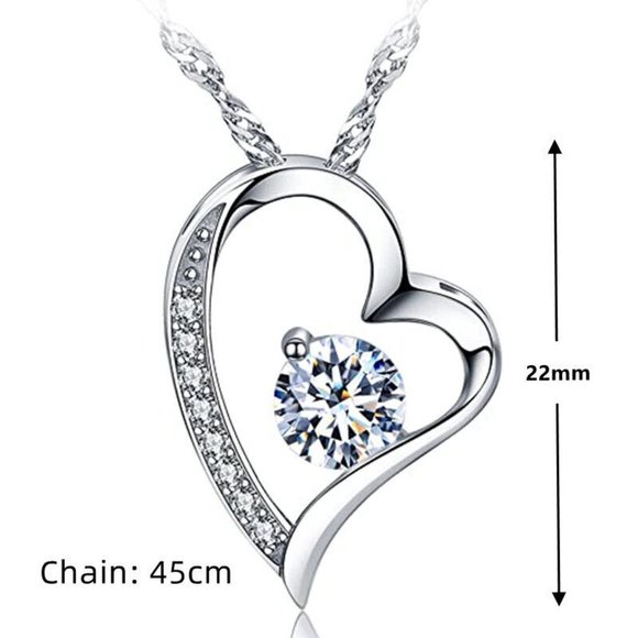 New 925 Sterling Silver Diamond Open Heart Necklace - Picture 4 of 4